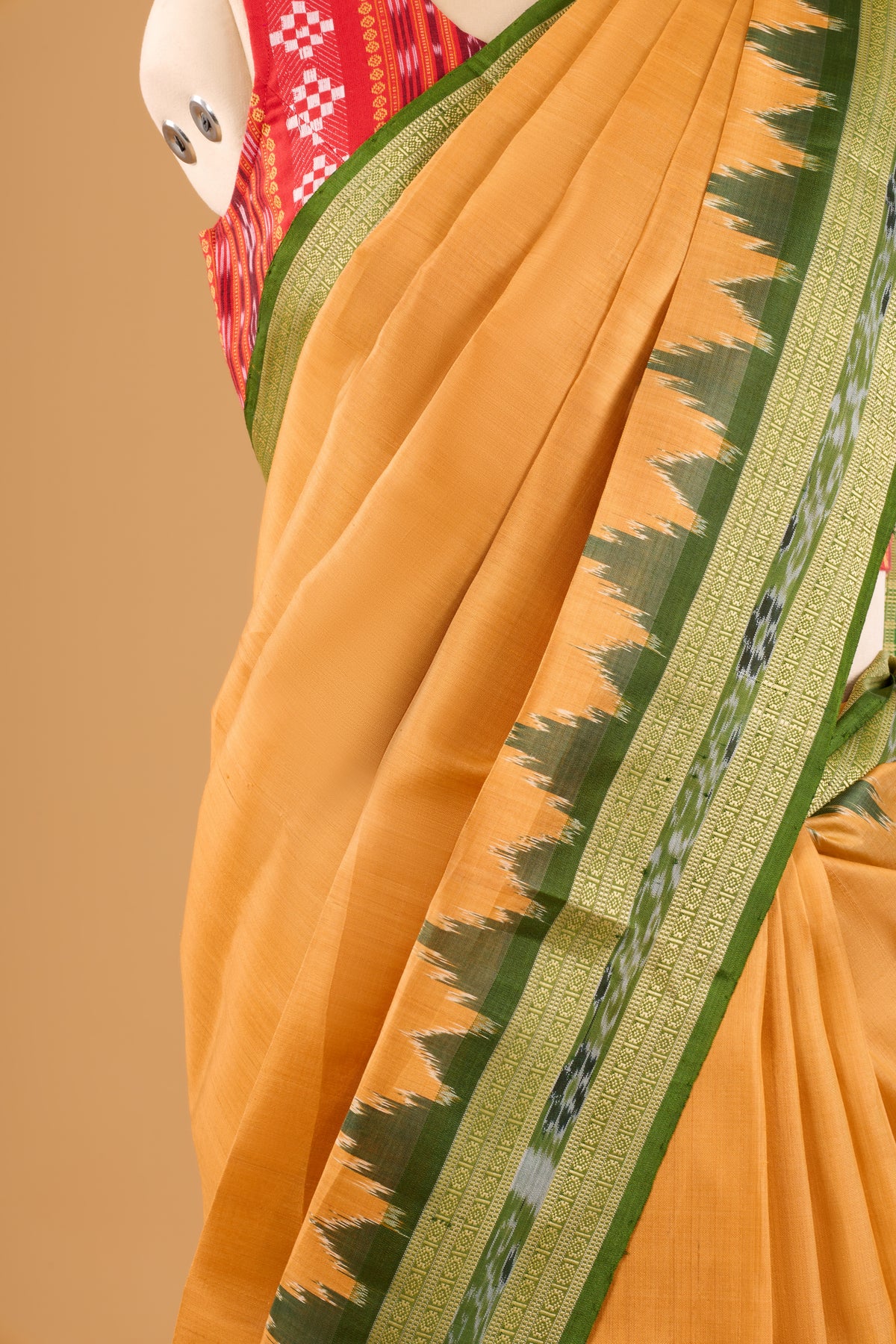 Exclusive Odisha Ikkat Nuapatna Silk Saree  - Pale Orange Gold