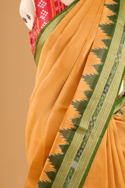 Exclusive Odisha Ikkat Nuapatna Silk Saree  - Pale Orange Gold