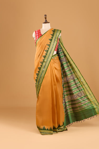 Exclusive Odisha Ikkat Nuapatna Silk Saree  - Pale Orange Gold
