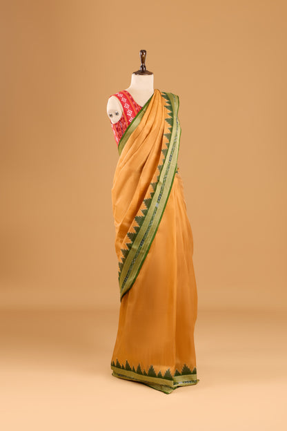 Exclusive Odisha Ikkat Nuapatna Silk Saree  - Pale Orange Gold