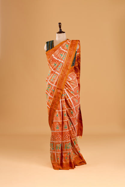 Nabakothi Khandua Pure Silk Saree- Shot Orange