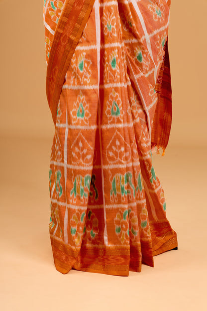 Nabakothi Khandua Pure Silk Saree- Shot Orange