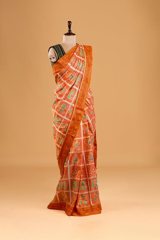 Nabakothi Khandua Pure Silk Saree- Shot Orange