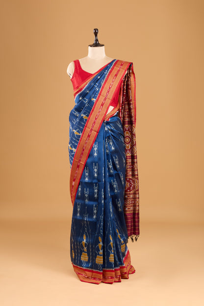 Odisha Ikkat Khandua Silk Saree- Teal