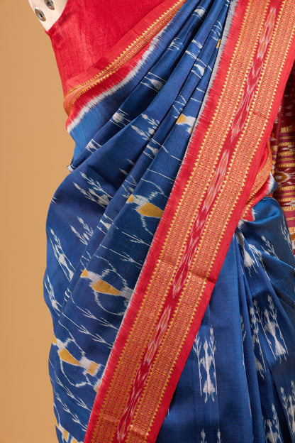 Odisha Ikkat Khandua Silk Saree- Teal