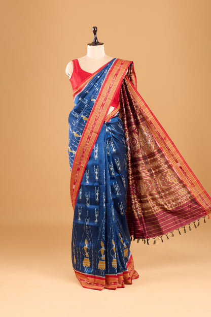 Odisha Ikkat Khandua Silk Saree- Teal