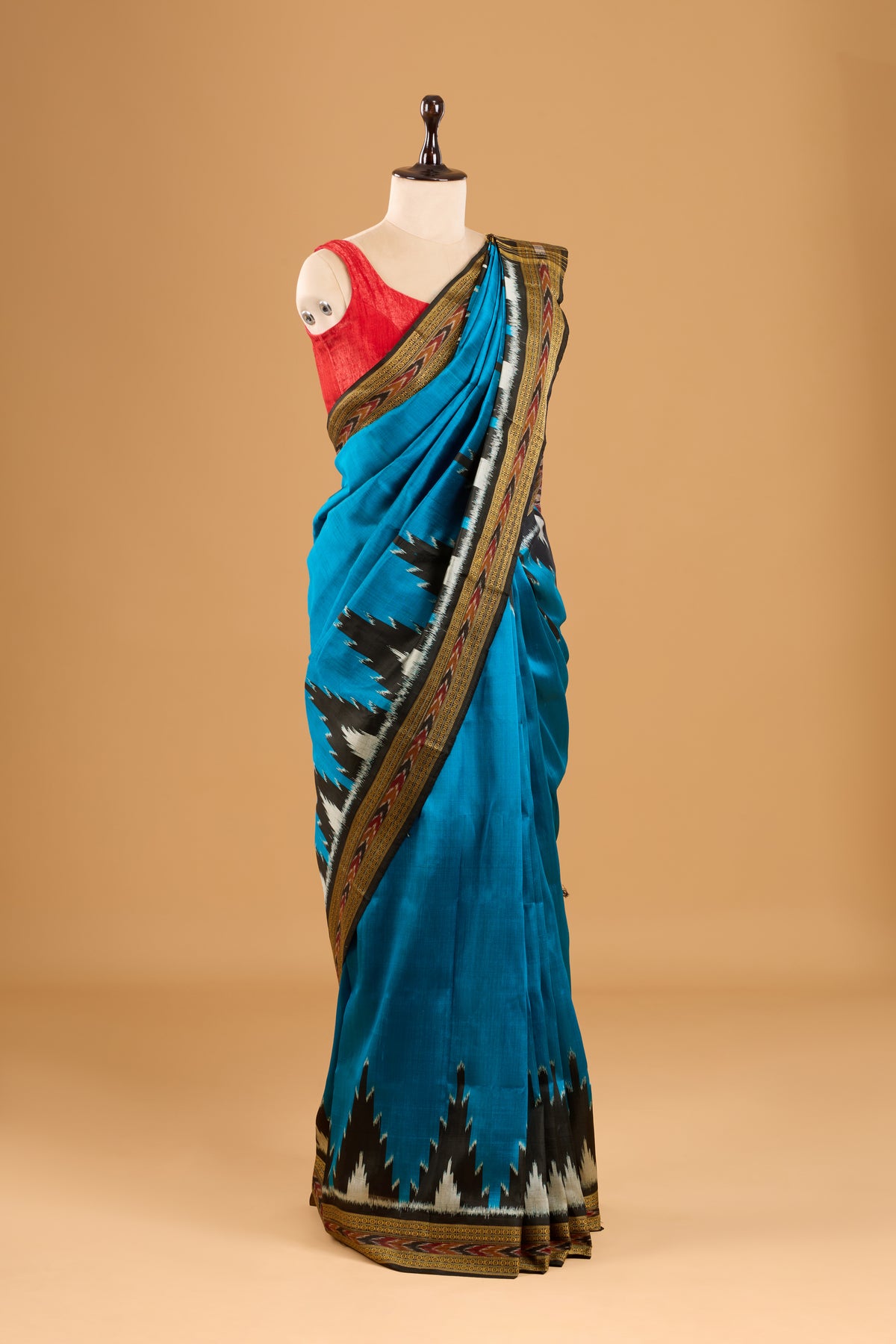 Phoda Kumbha Khandua Ikkat Silk Saree - Blue & Black