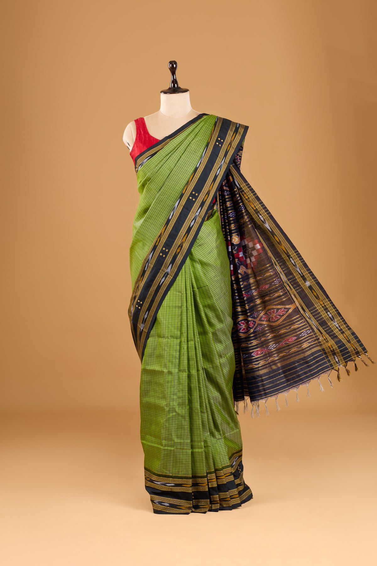 Odisha Ikkat Nuapatna Silk Saree -Olive