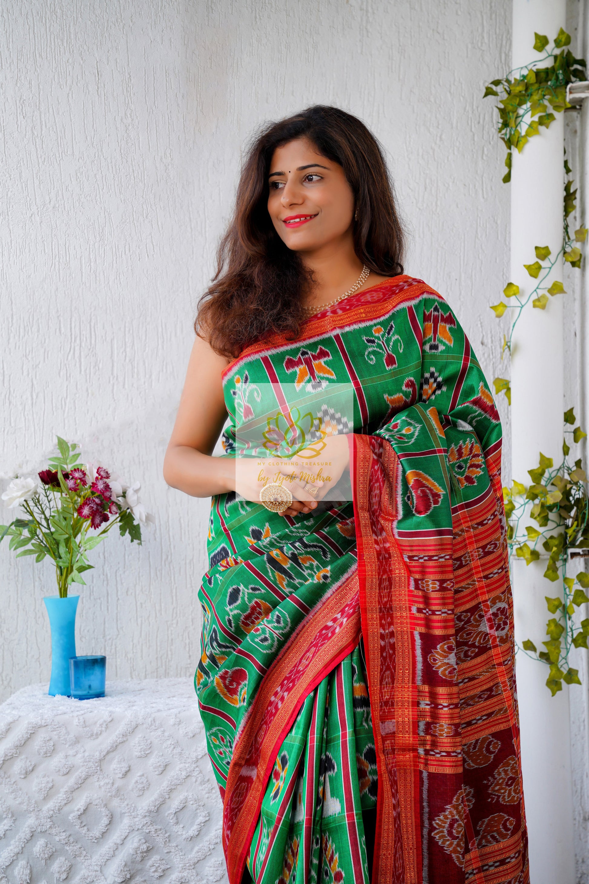 Nabakothi Khandua Silk Saree: Green Saree