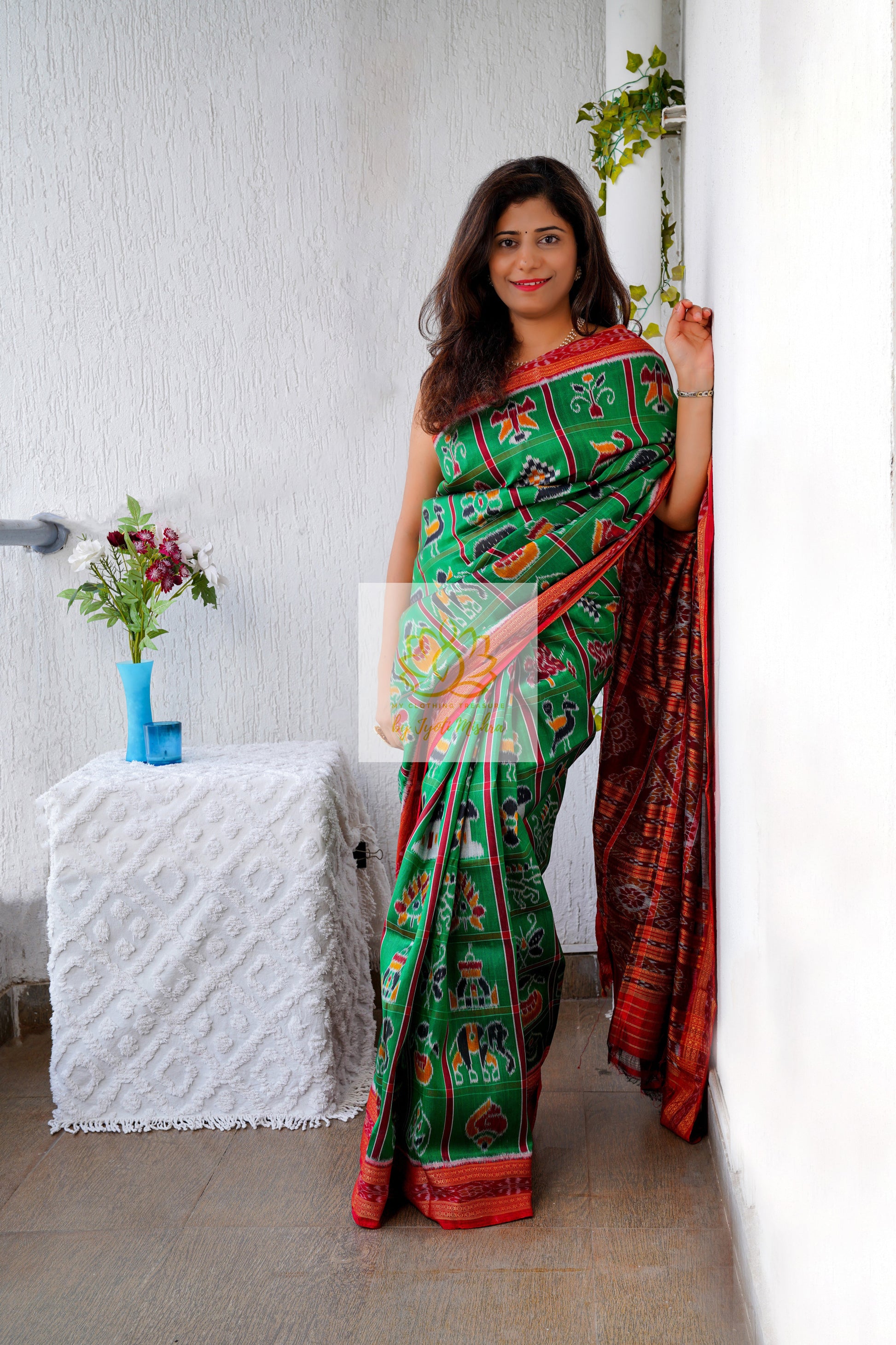 Nabakothi Khandua Silk Saree: Green Saree