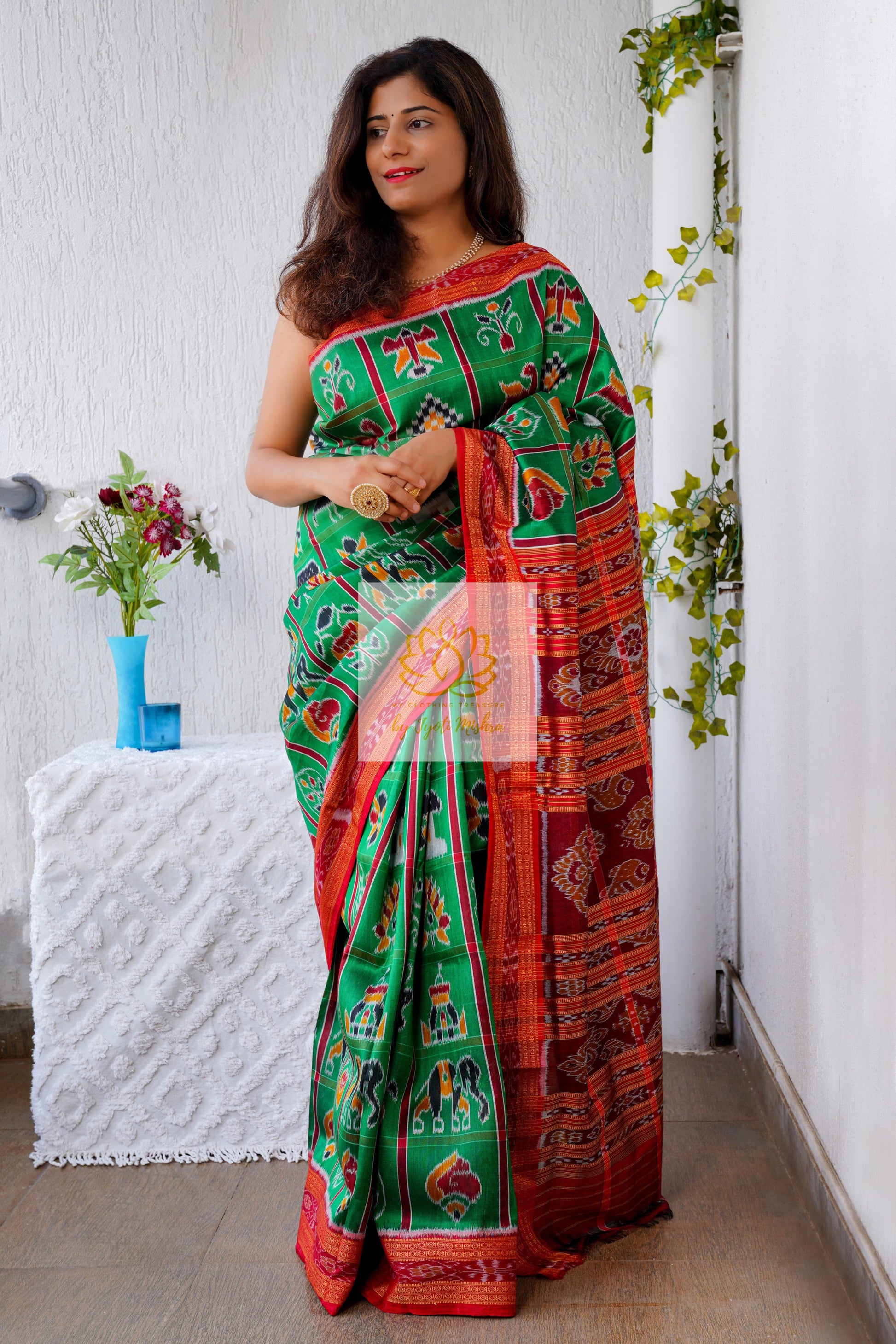 Nabakothi Khandua Silk Saree: Green Saree