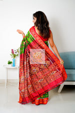 Load image into Gallery viewer, Nabakothi Khandua Silk Saree: Parrot Green Saree
