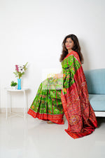 Load image into Gallery viewer, Nabakothi Khandua Silk Saree: Parrot Green Saree
