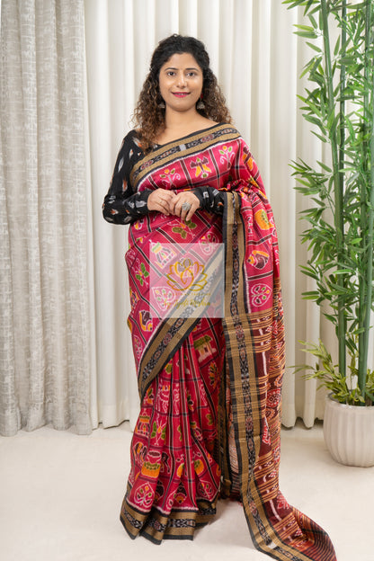 Nabakothi Khandua Silk Saree: Pink Saree