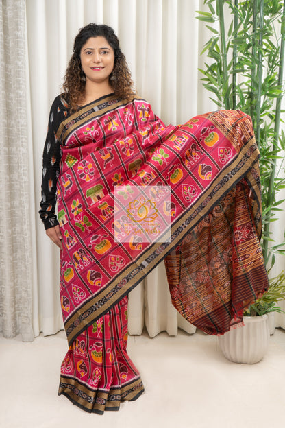 Nabakothi Khandua Silk Saree: Pink Saree