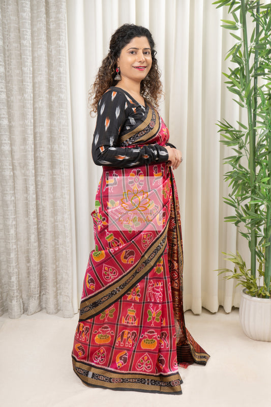 Nabakothi Khandua Silk Saree: Pink Saree