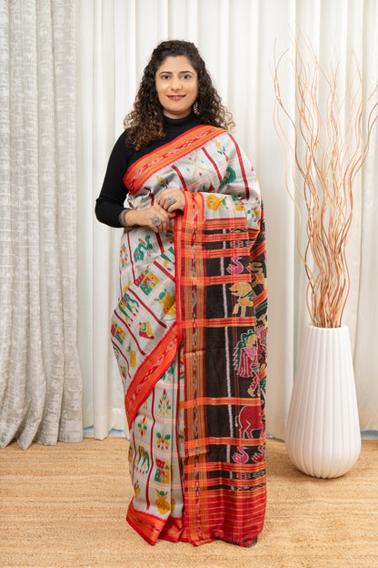 Nabakothi Khandua Silk Saree: Grey