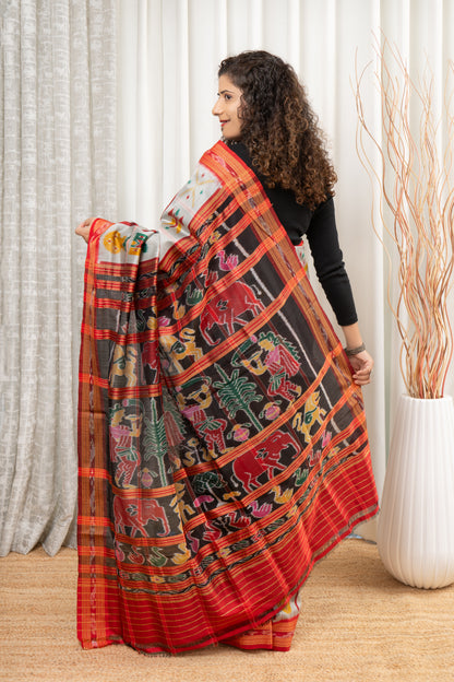 Nabakothi Khandua Silk Saree: Grey