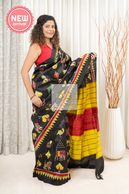 Nabarangi Khandua Ikkat Silk Saree: Black Saree