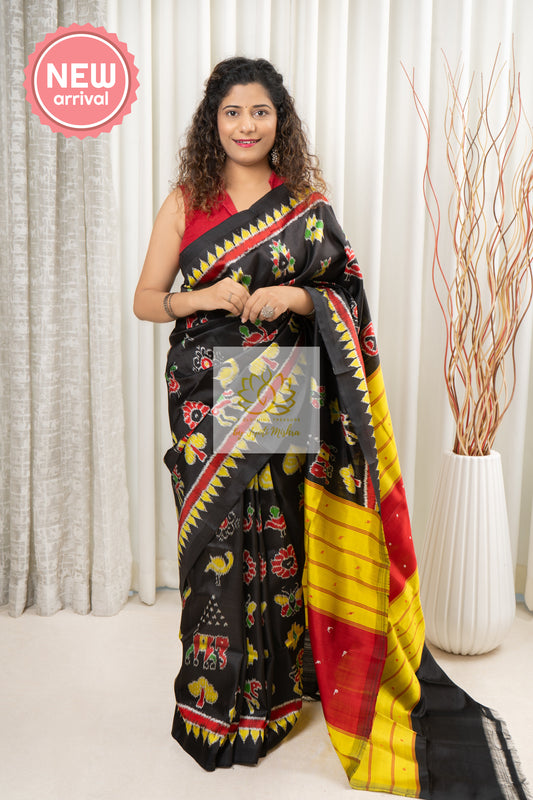 Nabarangi Khandua Ikkat Silk Saree: Black Saree