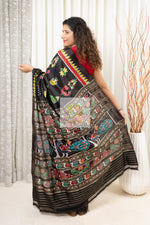 Load image into Gallery viewer, Nabarangi Khandua Ikkat Silk Saree: Black Saree
