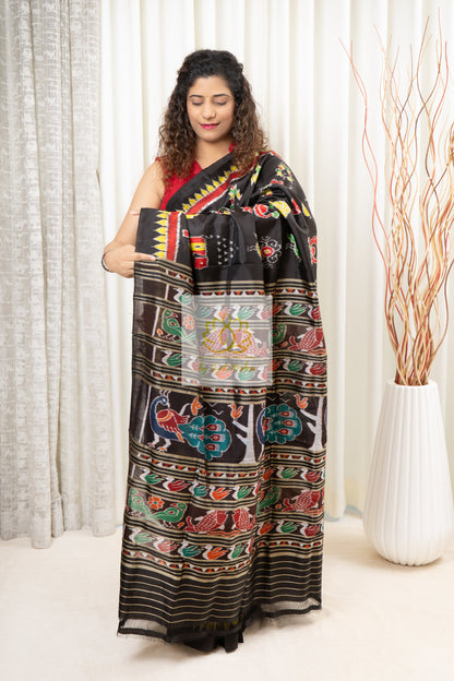 Nabarangi Khandua Ikkat Silk Saree: Black Saree