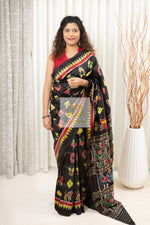 Load image into Gallery viewer, Nabarangi Khandua Ikkat Silk Saree: Black Saree
