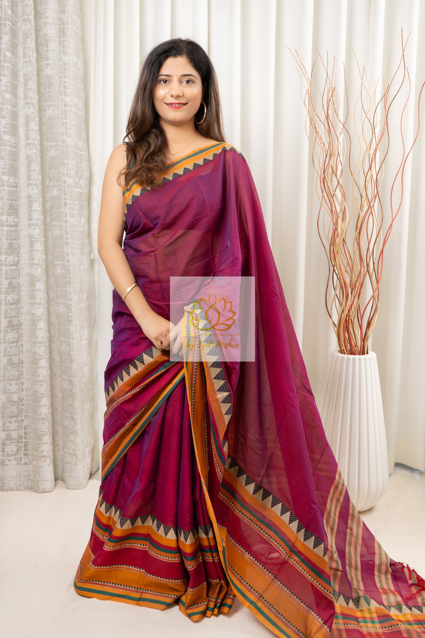 Narayanpet Mercerized Cotton Saree With Broad Border - Burgundy