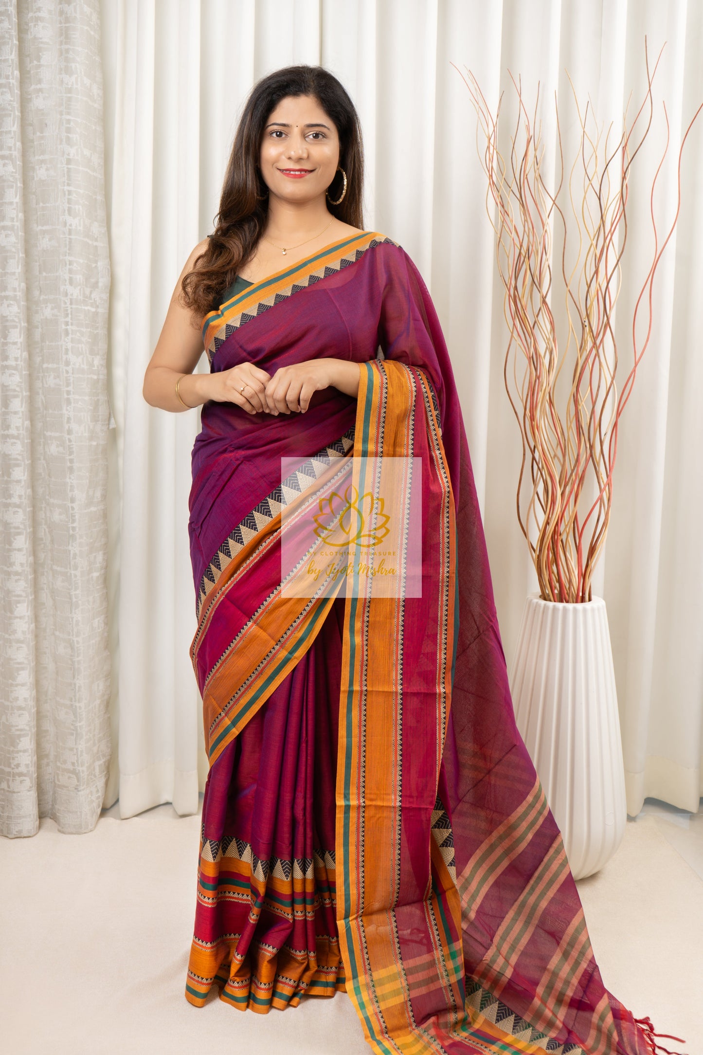 Narayanpet Mercerized Cotton Saree With Broad Border - Burgundy