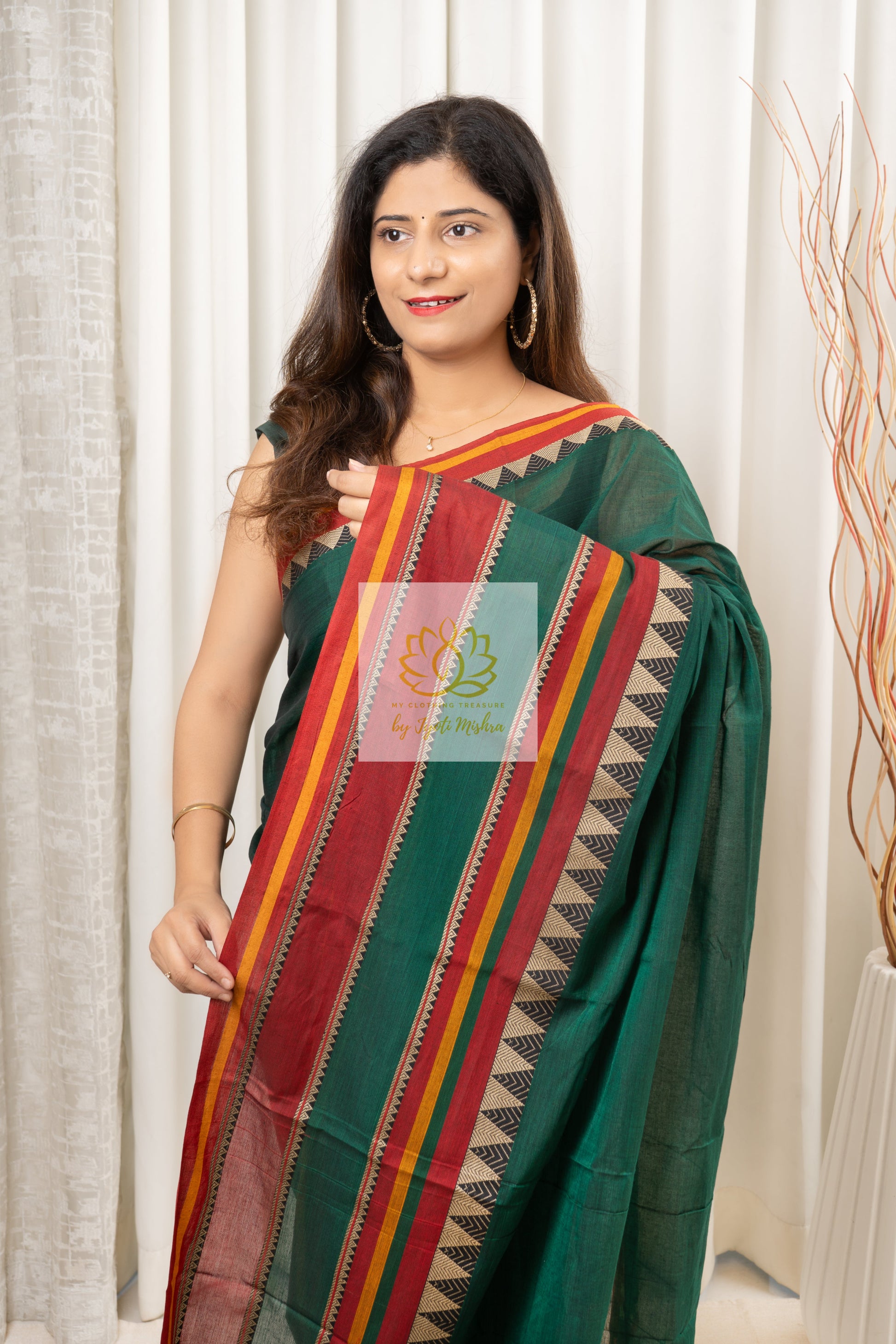 Narayanpet Mercerized Cotton Saree With Broad Border - Green