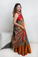 Load image into Gallery viewer, Narayanpet Mercerized Cotton Saree With Zari Border - Antique Gold 1
