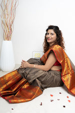 Load image into Gallery viewer, Narayanpet Mercerized Cotton Saree With Zari Border - Antique Gold 1
