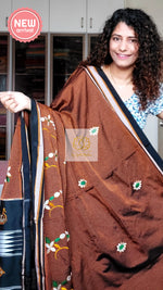 Load image into Gallery viewer, Nath Embroidery Traditional Black Border Khun Saree - Brown
