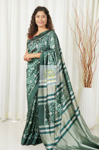 Natural Dye Odisha Ikkat Pure Silk Saree- English Green Saree