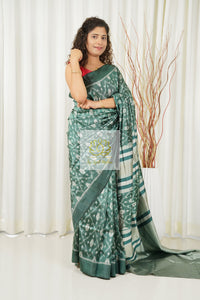 Natural Dye Odisha Ikkat Pure Silk Saree- English Green Saree