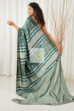 Load image into Gallery viewer, Natural Dye Odisha Ikkat Pure Silk Saree- English Green Saree
