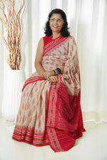 Load image into Gallery viewer, Odisha Ikkat Khandua Cotton Saree- Beige-Red Saree
