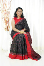 Load image into Gallery viewer, Odisha Ikkat Khandua Cotton Saree- Black Red Saree
