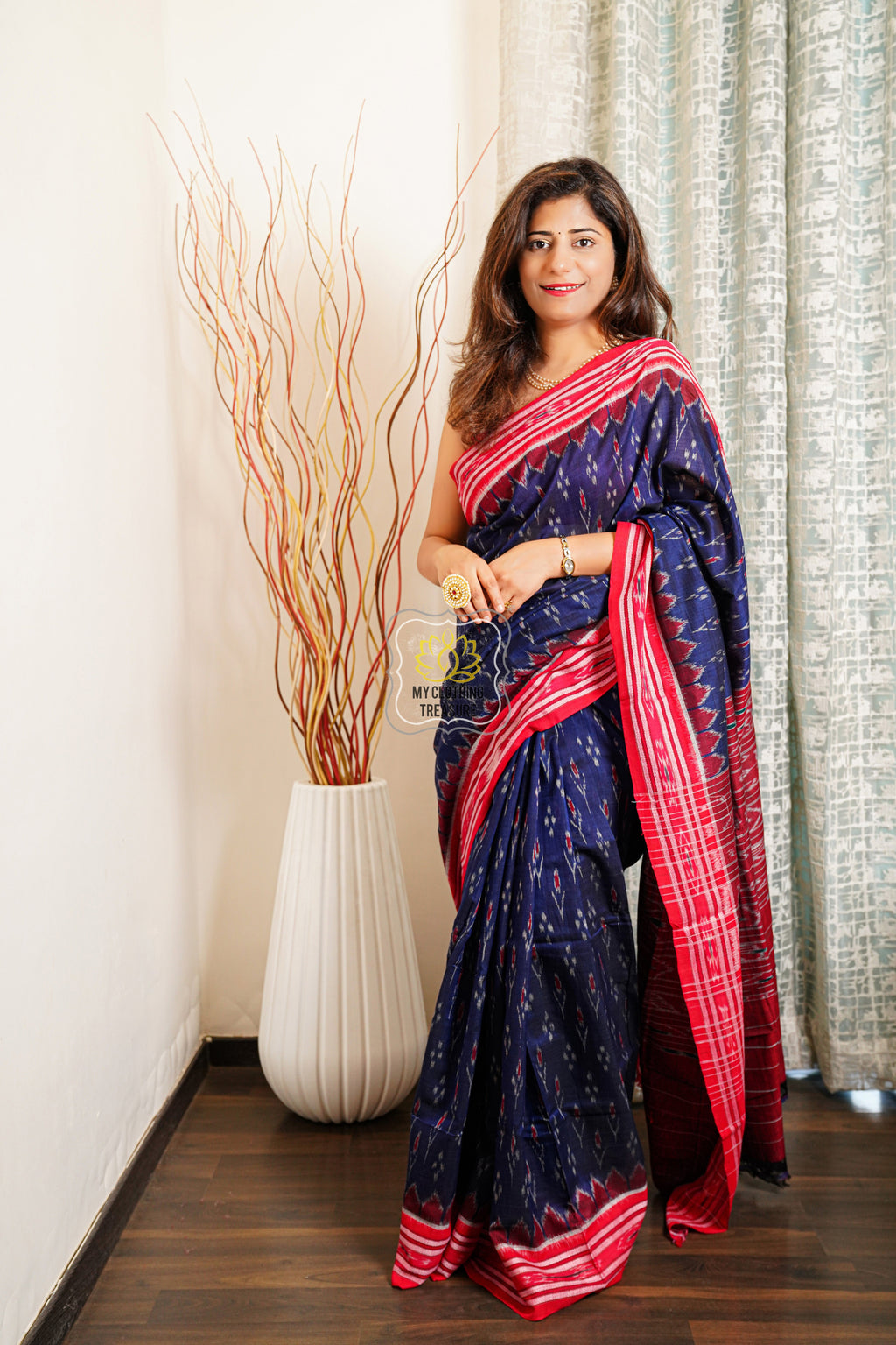 Odisha Ikkat Khandua Cotton Saree -Navy Blue