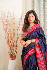 Load image into Gallery viewer, Odisha Ikkat Khandua Cotton Saree -Navy Blue
