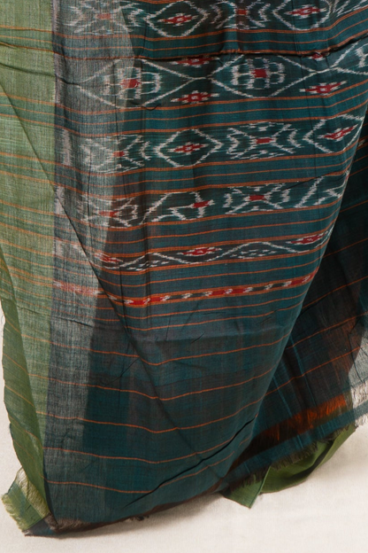 Odisha Ikkat Khandua Cotton Saree- Orange and Henna