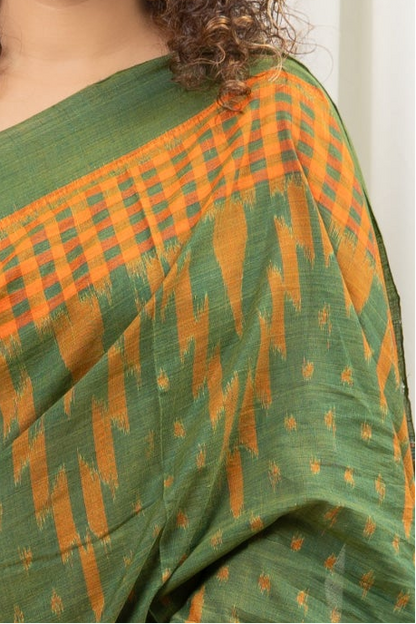Odisha Ikkat Khandua Cotton Saree- Orange and Henna