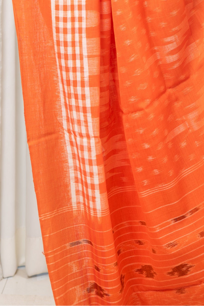 Odisha Ikkat Khandua Cotton Saree- Orange and White