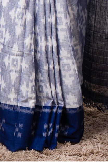 Odisha Ikkat Khandua Cotton Saree- Pastel (blue)