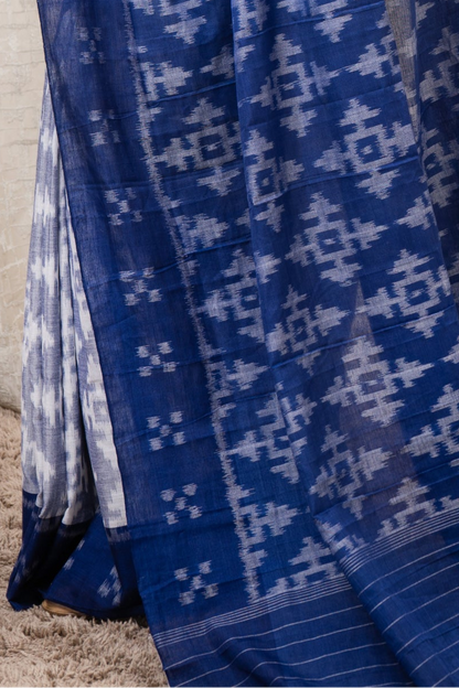Odisha Ikkat Khandua Cotton Saree- Pastel (blue)