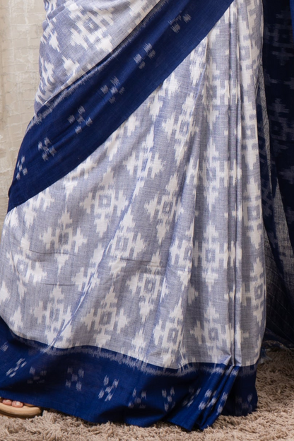 Odisha Ikkat Khandua Cotton Saree- Pastel (blue)