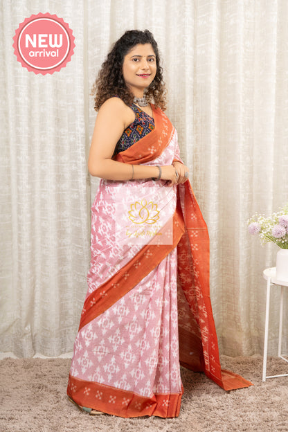 Odisha Ikkat Khandua Cotton Saree- Pastel (Peachy Brown) Saree