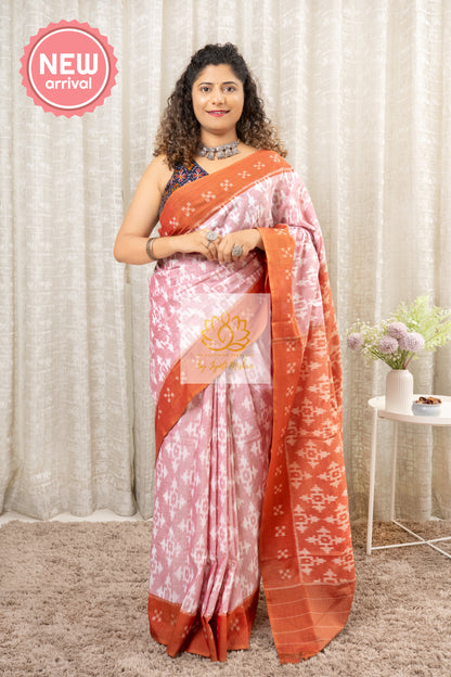 Odisha Ikkat Khandua Cotton Saree- Pastel (Peachy Brown) Saree