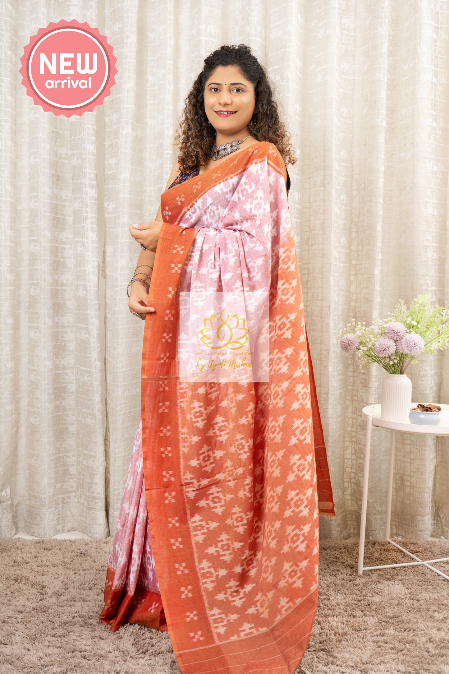 Odisha Ikkat Khandua Cotton Saree- Pastel (Peachy Brown) Saree