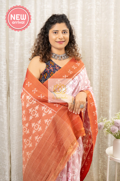 Odisha Ikkat Khandua Cotton Saree- Pastel (Peachy Brown) Saree